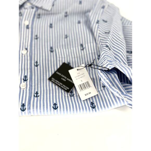 Saks Fifth Avenue Linen-Blend Anchor Printed Short Sleeve Shirt – Large NWT - Picture 4 of 5
